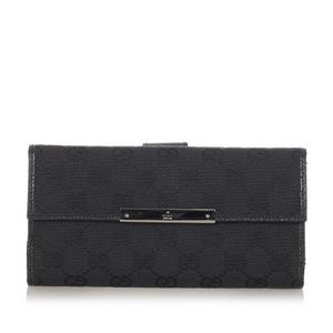 GUCCI GG Canvas Leather Black Long Wallet Clutch
